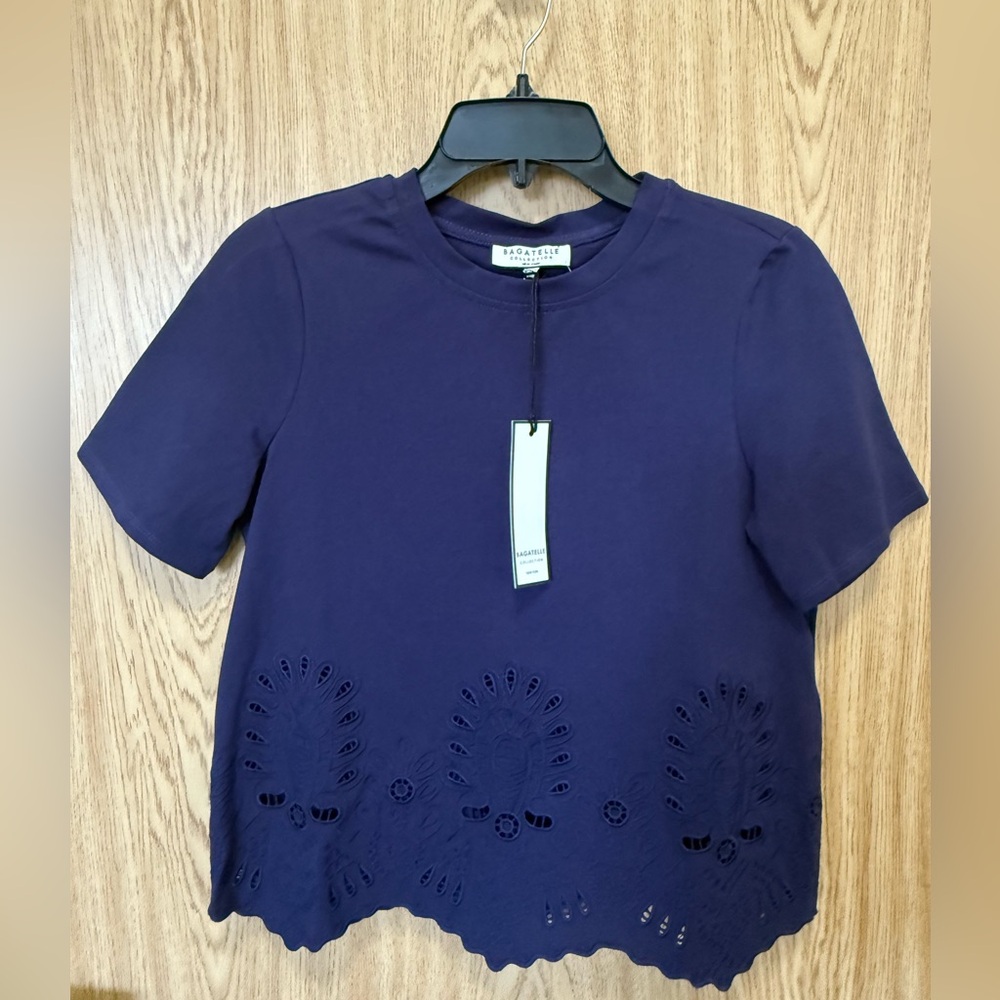 New Bagatelle Navy Blue Cotton Embroidered  Top